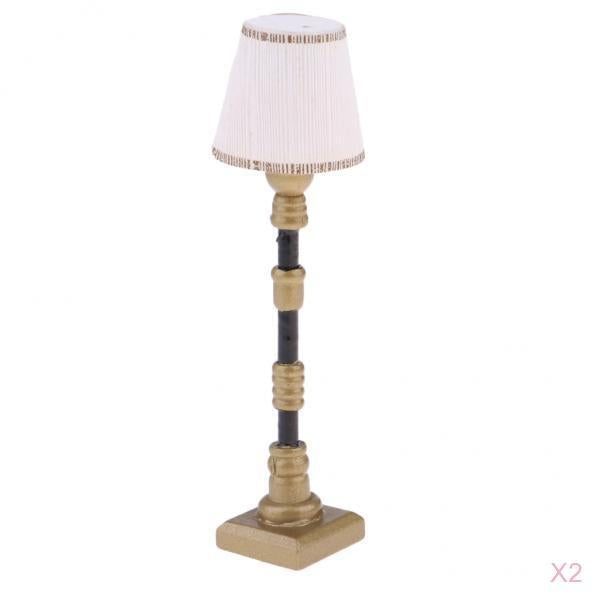 2Pcs 1/12 Dollhouse Miniature Furniture White Lampshade Floor Lamp Light