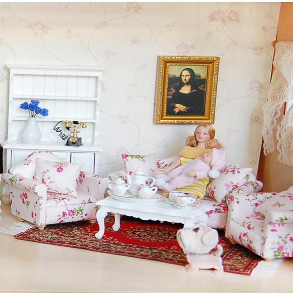 2Pcs Dollhouse Miniature Porcelain Dolls Sleeping Baby & Lady in Dress