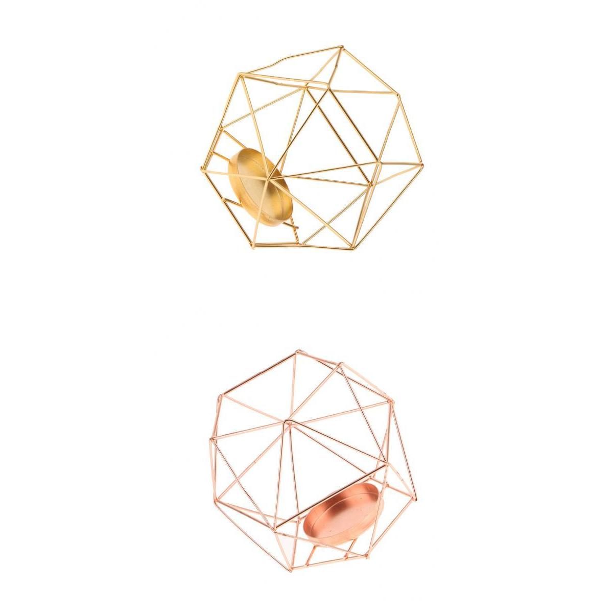 2Pcs 3D Geometric Wedding Party Candlestick Candle Holder Gold + Rose Gold