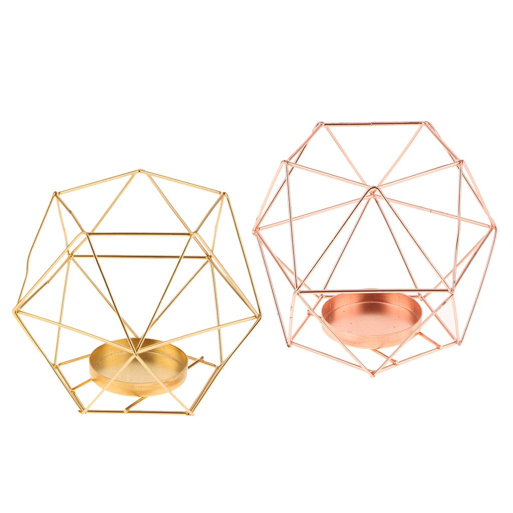 2Pcs 3D Geometric Wedding Party Candlestick Candle Holder Gold + Rose Gold