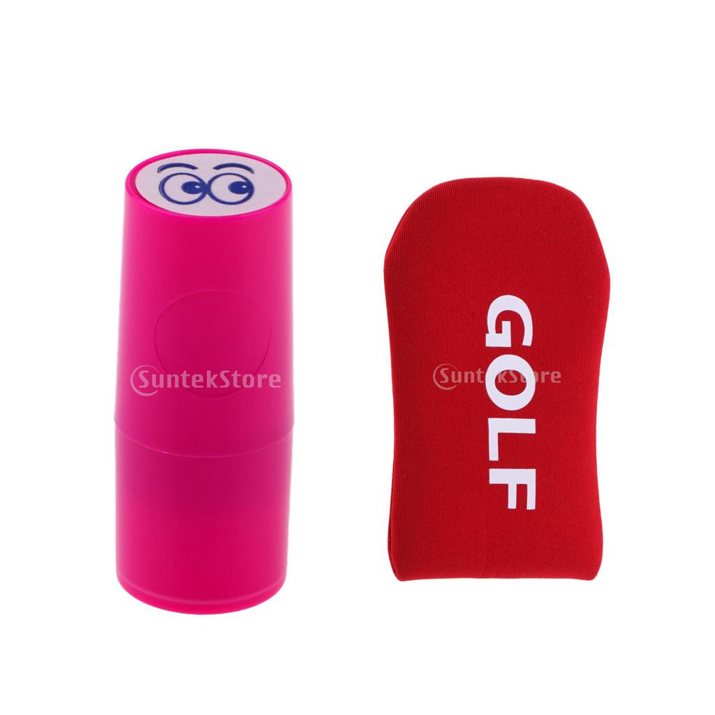 1x Golf Ball Stamp Stamper Marker Eyes+1x Golf Mallet Headcover Putter Cover