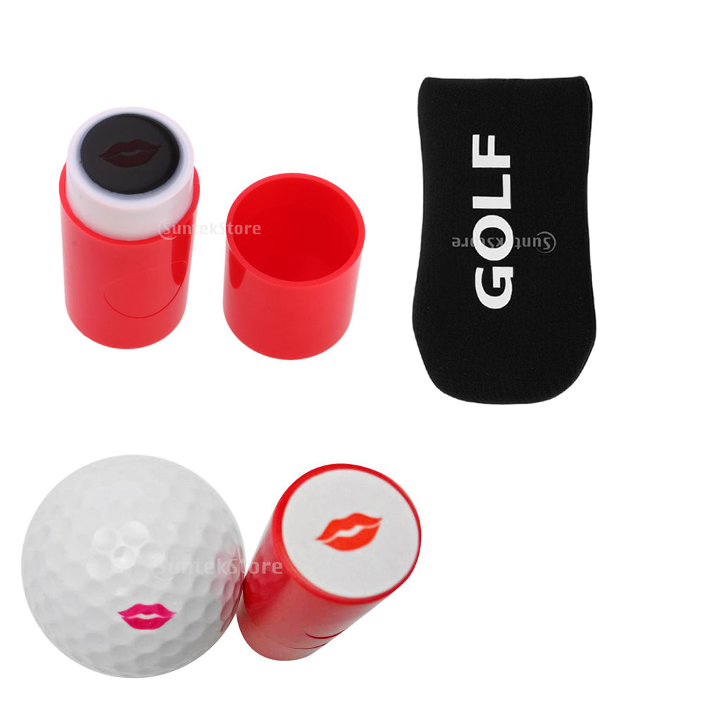 1x Golf Ball Stamp Stamper Marker Lips+1x Golf Mallet Headcover Putter Cover