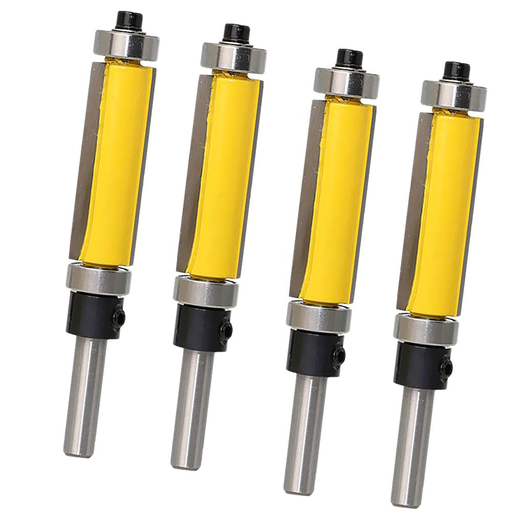4 pcs Solid Carbide Flush Trim Top & Bottom Bearing Router Bit 38mm Yellow