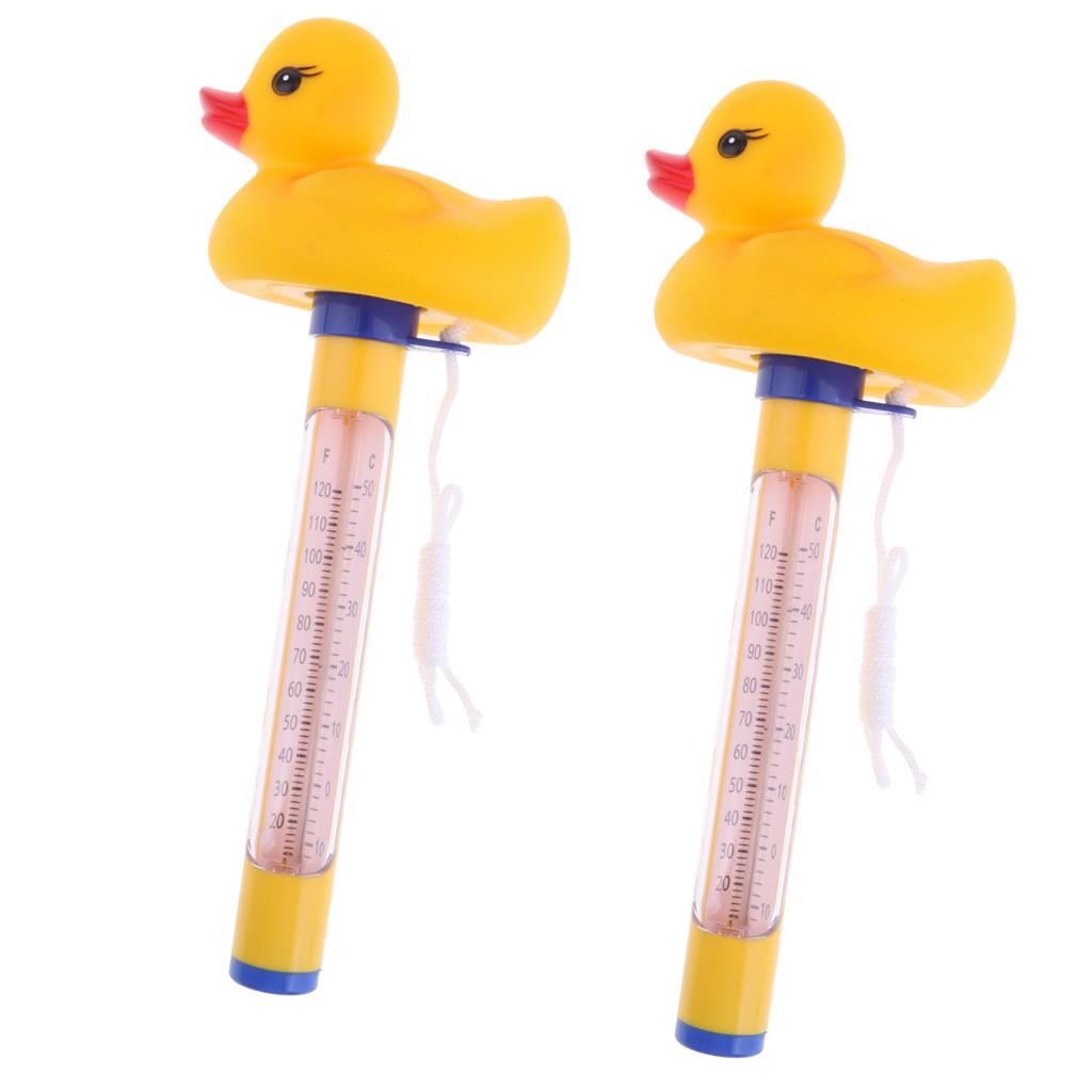 2x Yellow Pool & Spas Thermometer Floating Water Temperature with Rope Duck