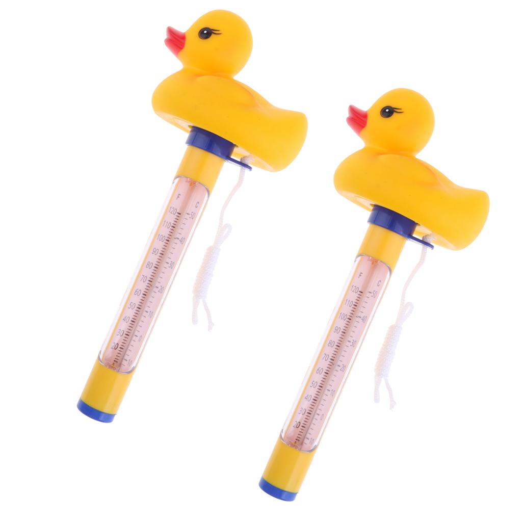 2x Yellow Pool & Spas Thermometer Floating Water Temperature with Rope Duck
