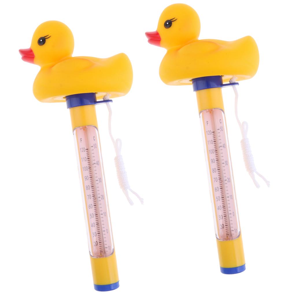 2x Yellow Pool & Spas Thermometer Floating Water Temperature with Rope Duck