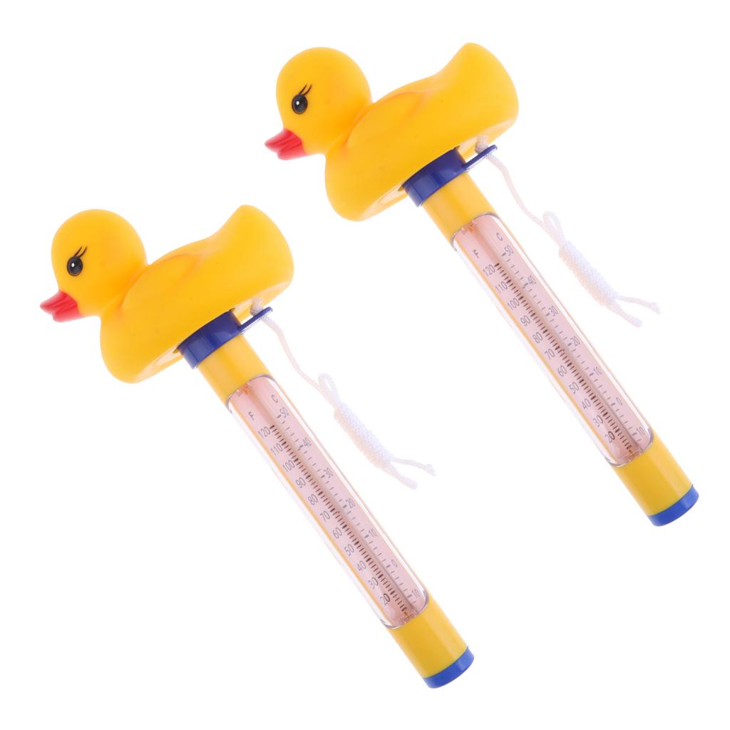 2x Yellow Pool & Spas Thermometer Floating Water Temperature with Rope Duck