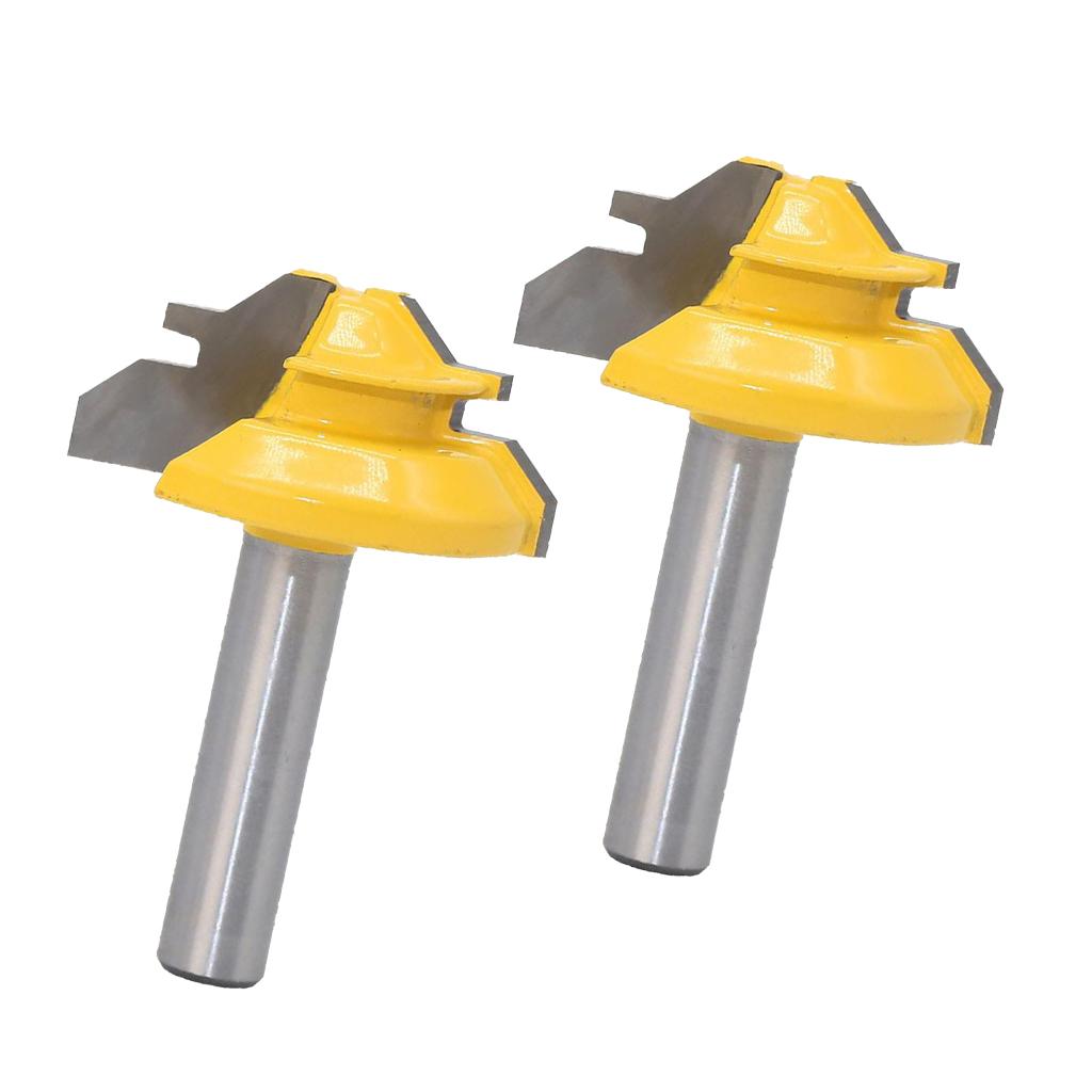 2x 45Degree Lock Miter Router Bit Woodwork Tenon Cutter Tool with 8mm Shank