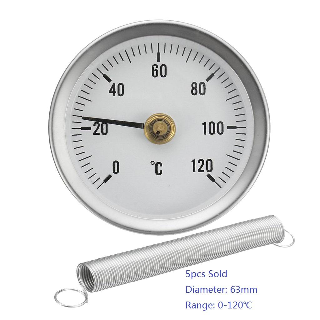 5 Pieces 63mm Clip-on Pipe Thermometer Temperature Gauge With Spring