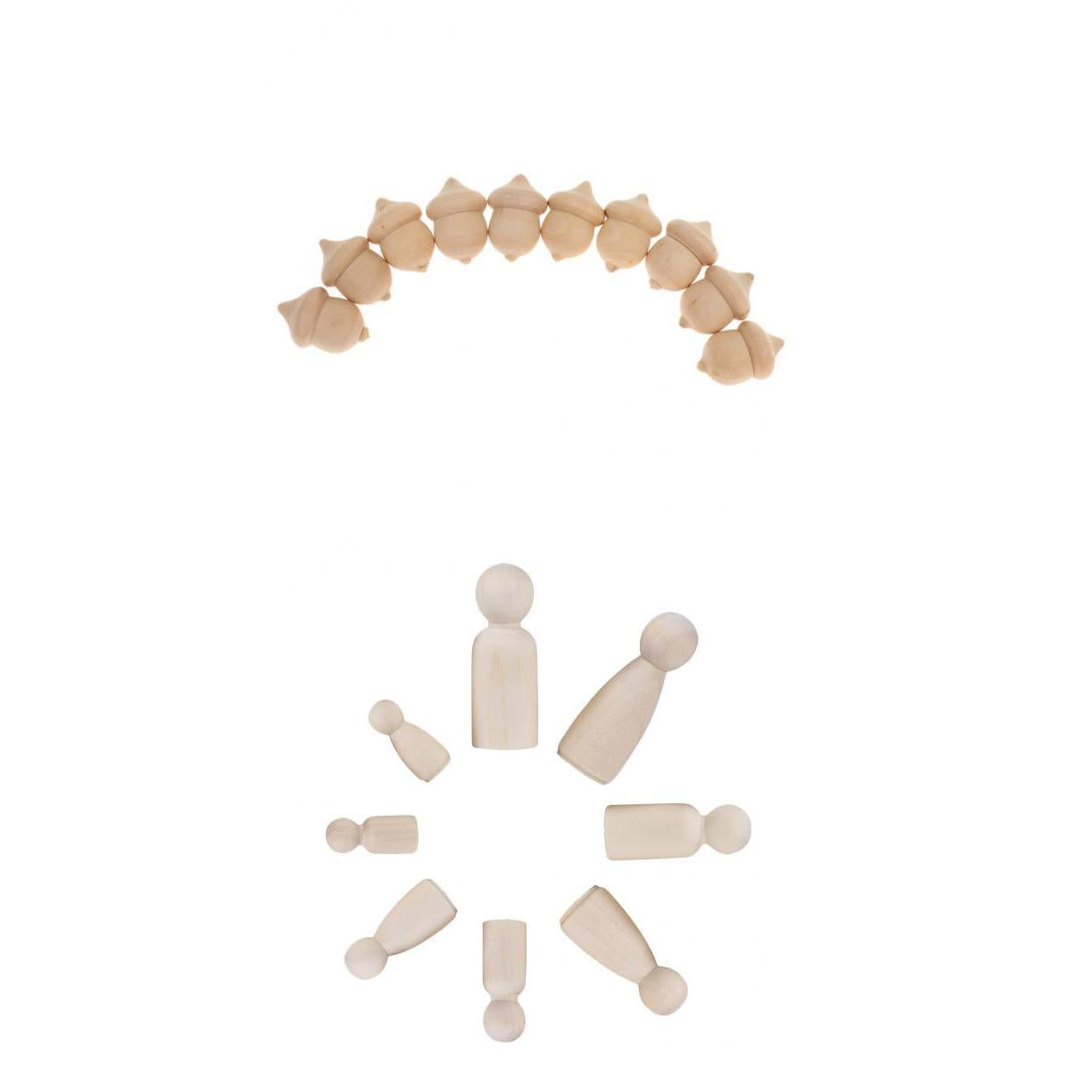 12Pcs Wooden People Peg Doll & 10Pcs Novelty Waldorf Wood Acorns DIY Crafts