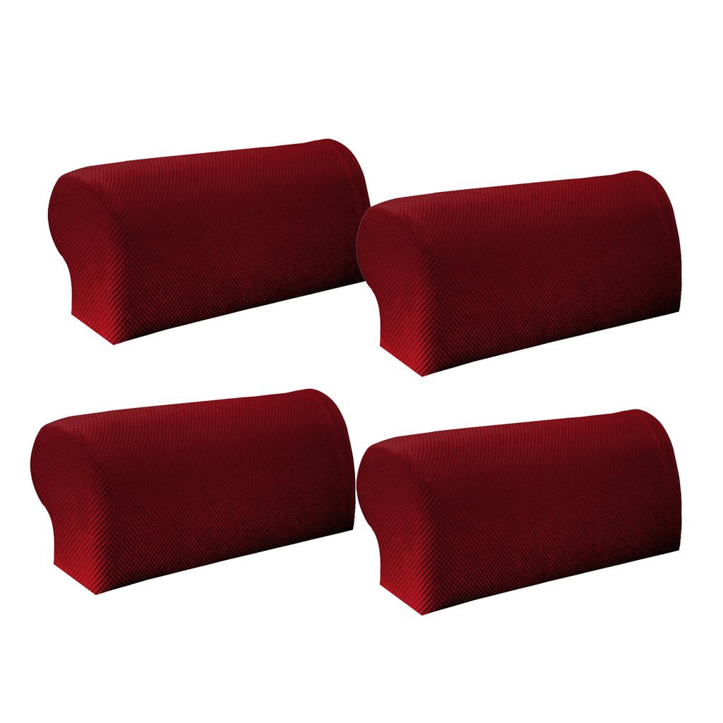 2 Pair Elastic Sofa Armrest Covers Armchair Slipcovers Protector Red