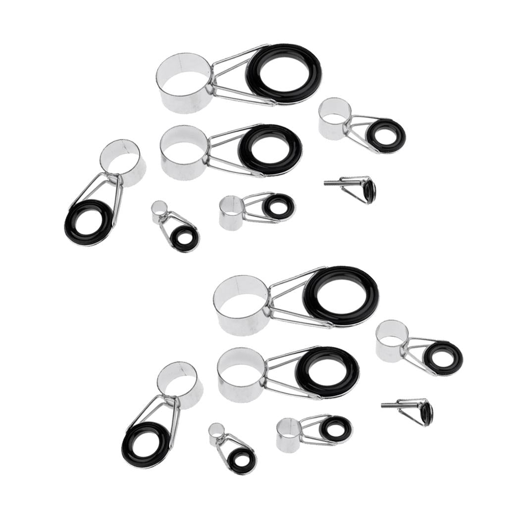 14pcs Ceramic Ring Eyes Fishing Rod Tip Guides Ring Stainless Steel Frame