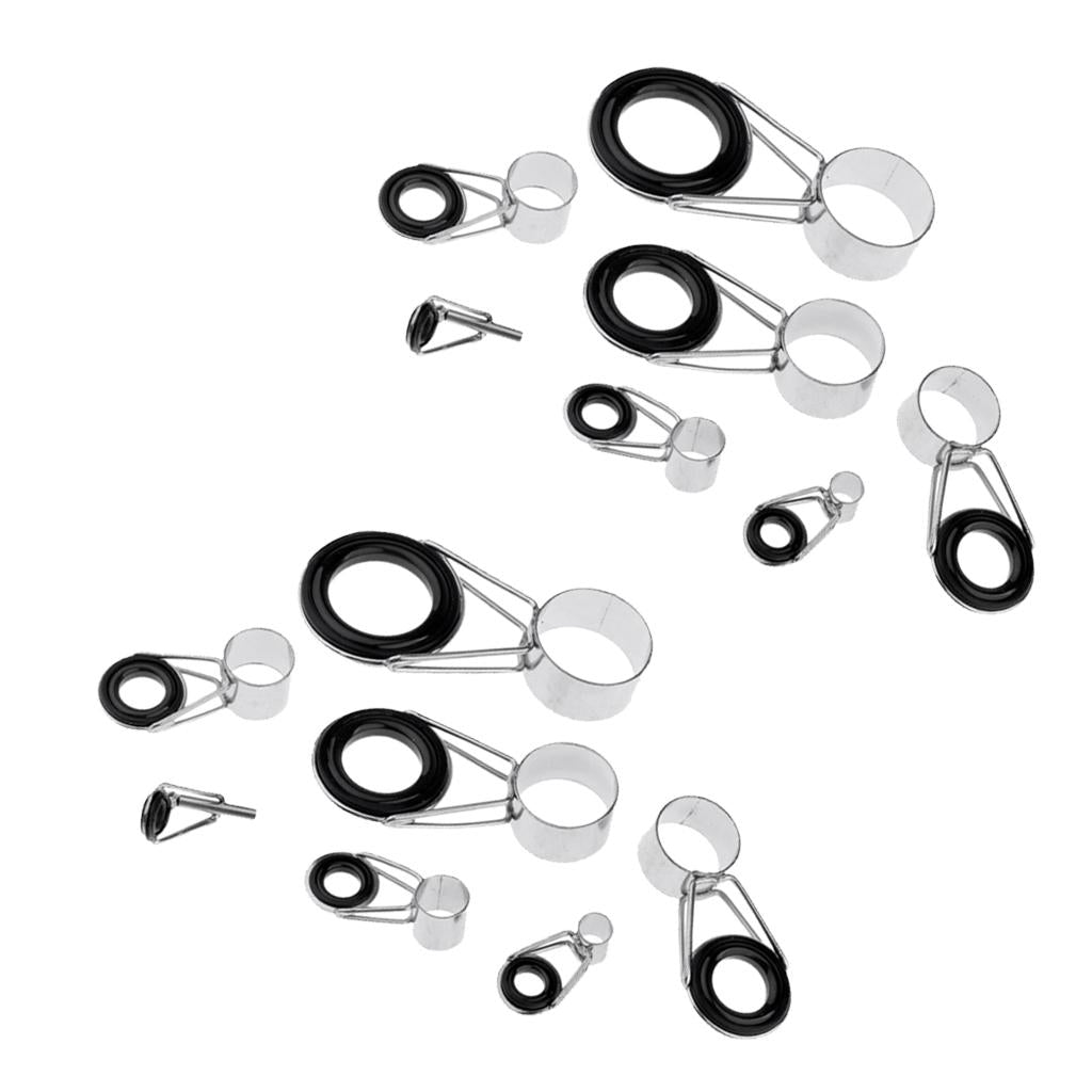 14pcs Ceramic Ring Eyes Fishing Rod Tip Guides Ring Stainless Steel Frame