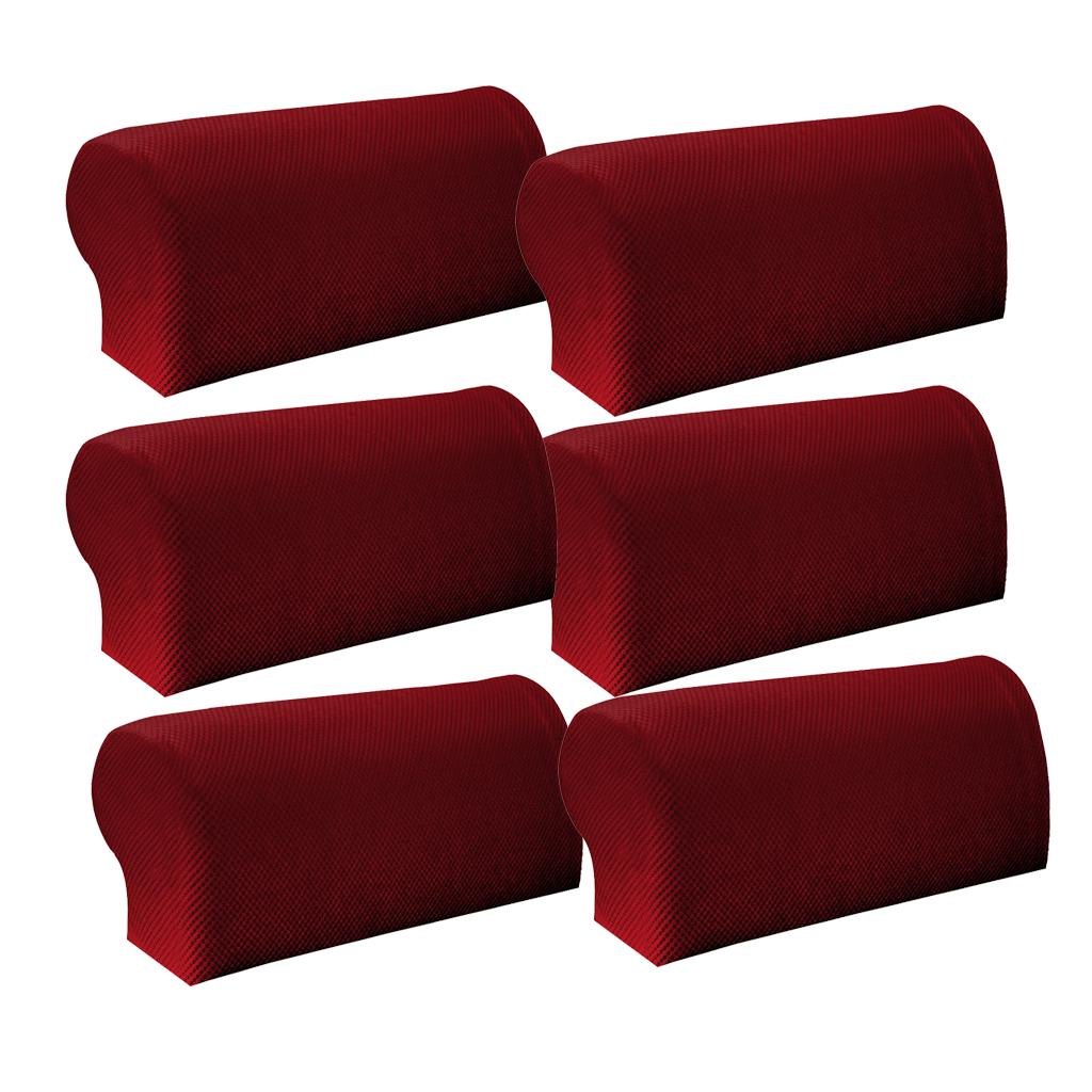 3 Pair Elastic Sofa Armrest Covers Armchair Slipcovers Protector Red
