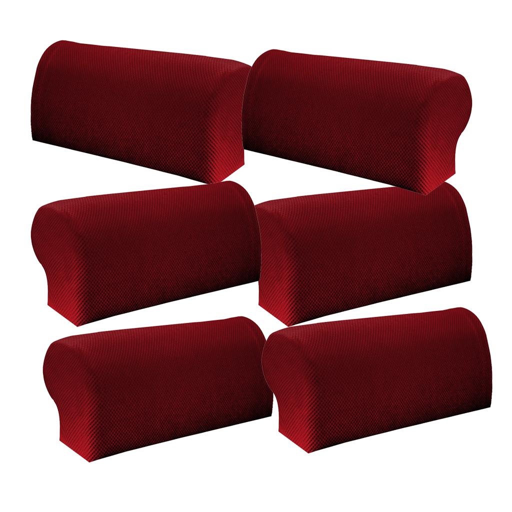 3 Pair Elastic Sofa Armrest Covers Armchair Slipcovers Protector Red