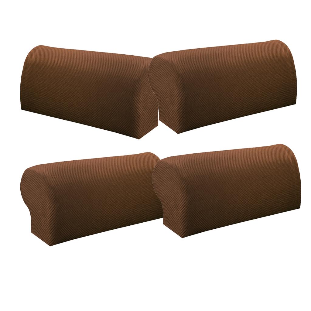 2 Pair Elastic Sofa Armrest Covers Armchair Slipcovers Protector Brown