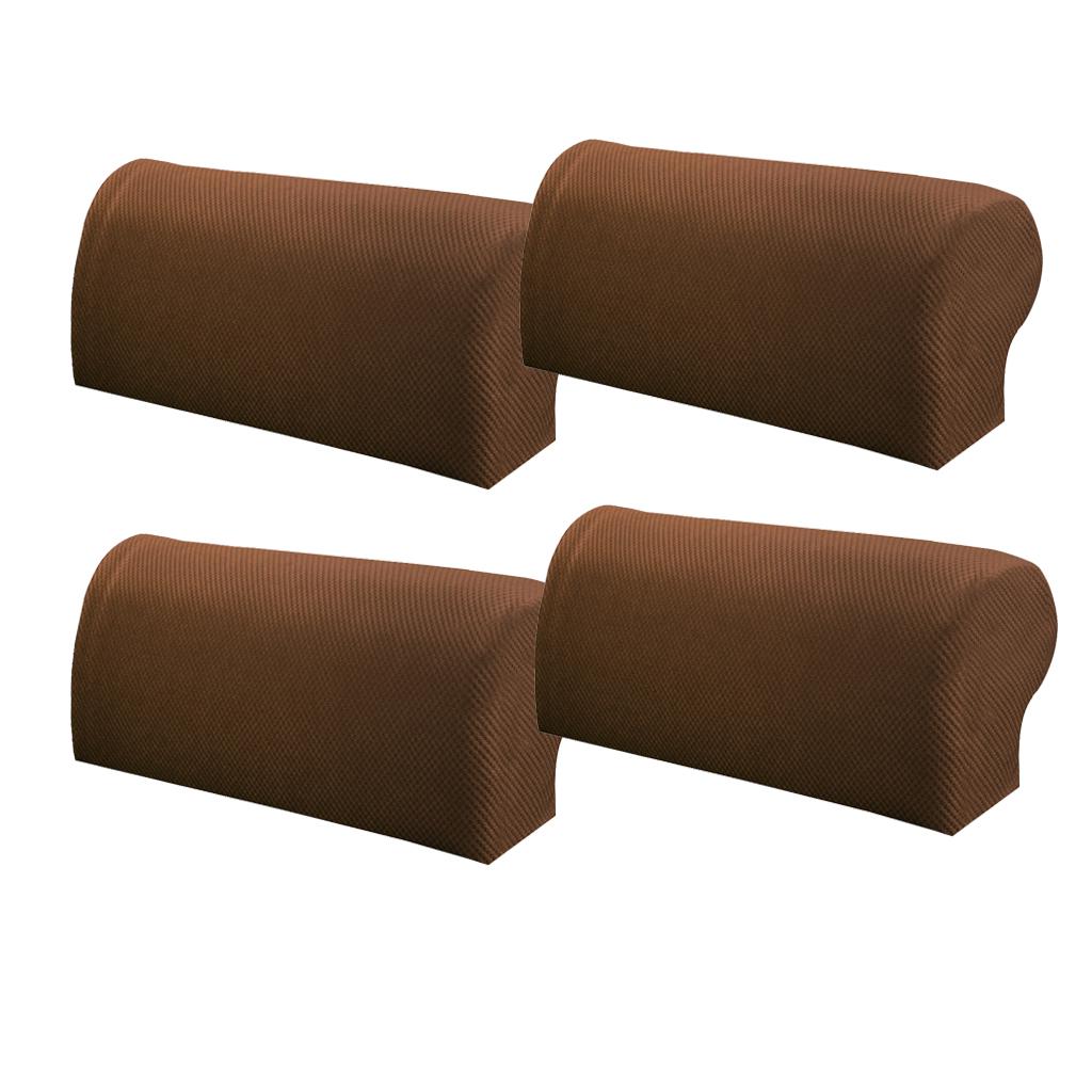 2 Pair Elastic Sofa Armrest Covers Armchair Slipcovers Protector Brown