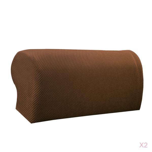 2 Pair Elastic Sofa Armrest Covers Armchair Slipcovers Protector Brown
