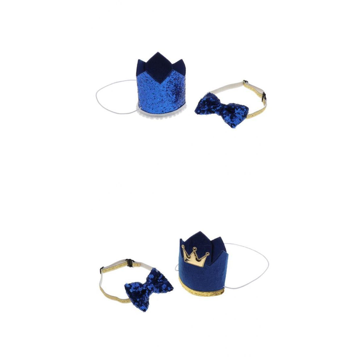 2pcs Crown Hat Dog Cat Party Cap Bowknot Headwear Pet Grooming Accessories