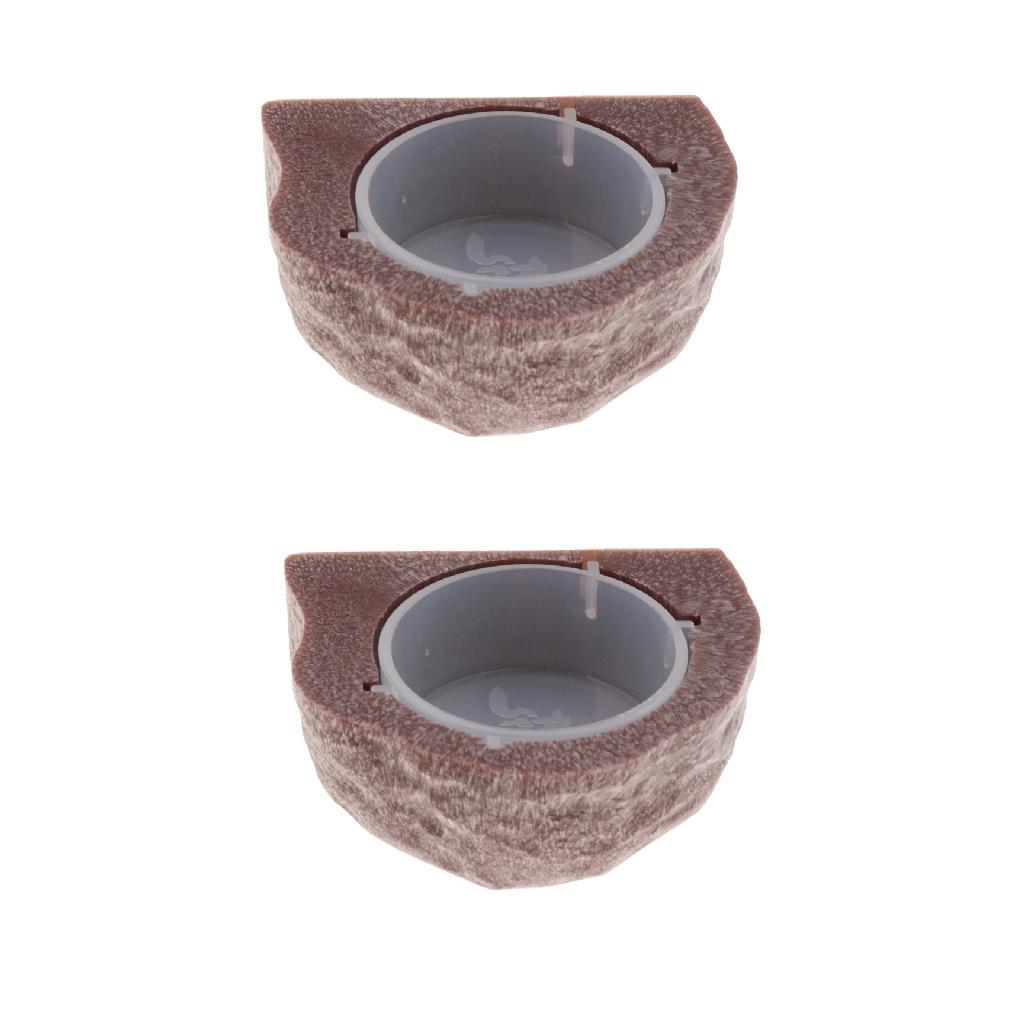 2pcs Mini Magnetic Feeding Ledge Feeder For Gecko Diet, Food or Water Brown