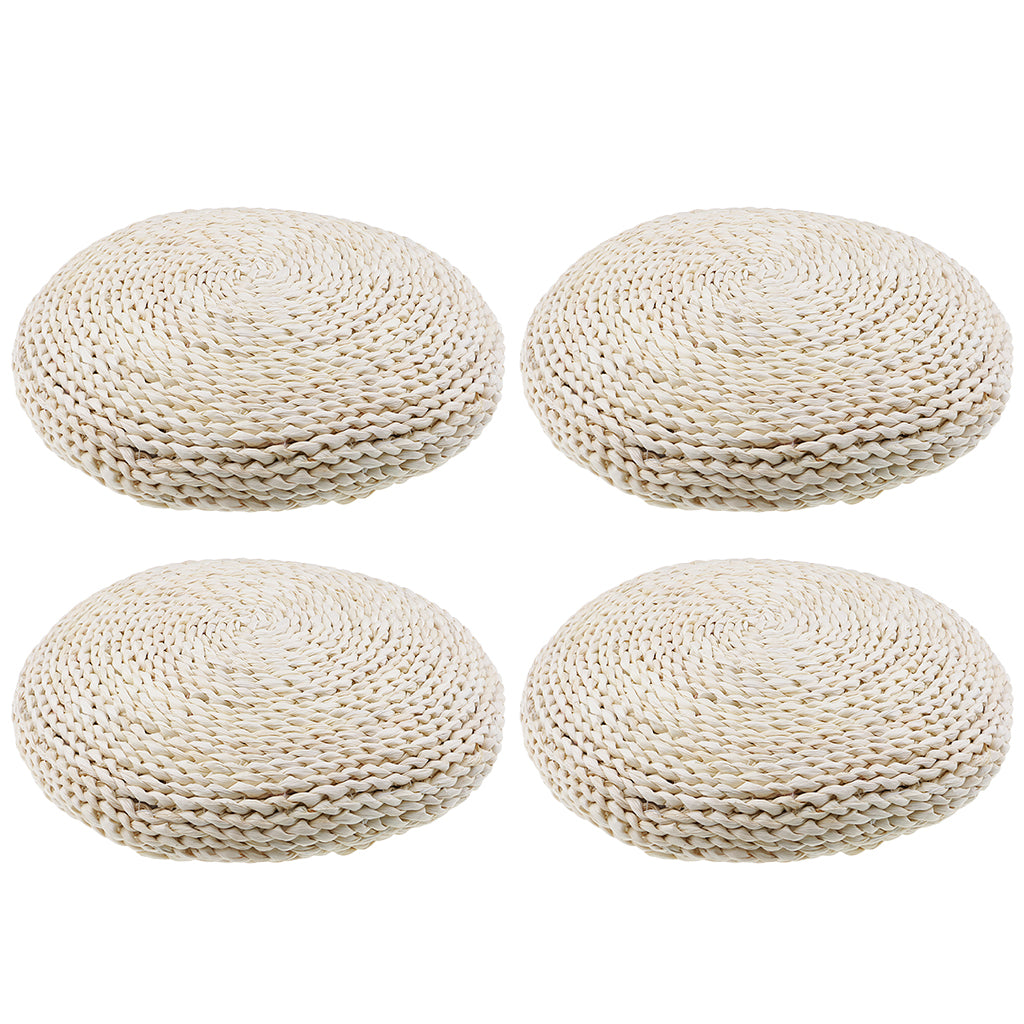 4x Natural Straw Round Pouf Tatami Cushion Meditation Yoga Mat Zafu Cushion