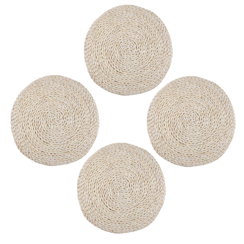 4x Natural Straw Round Pouf Tatami Cushion Meditation Yoga Mat Zafu Cushion