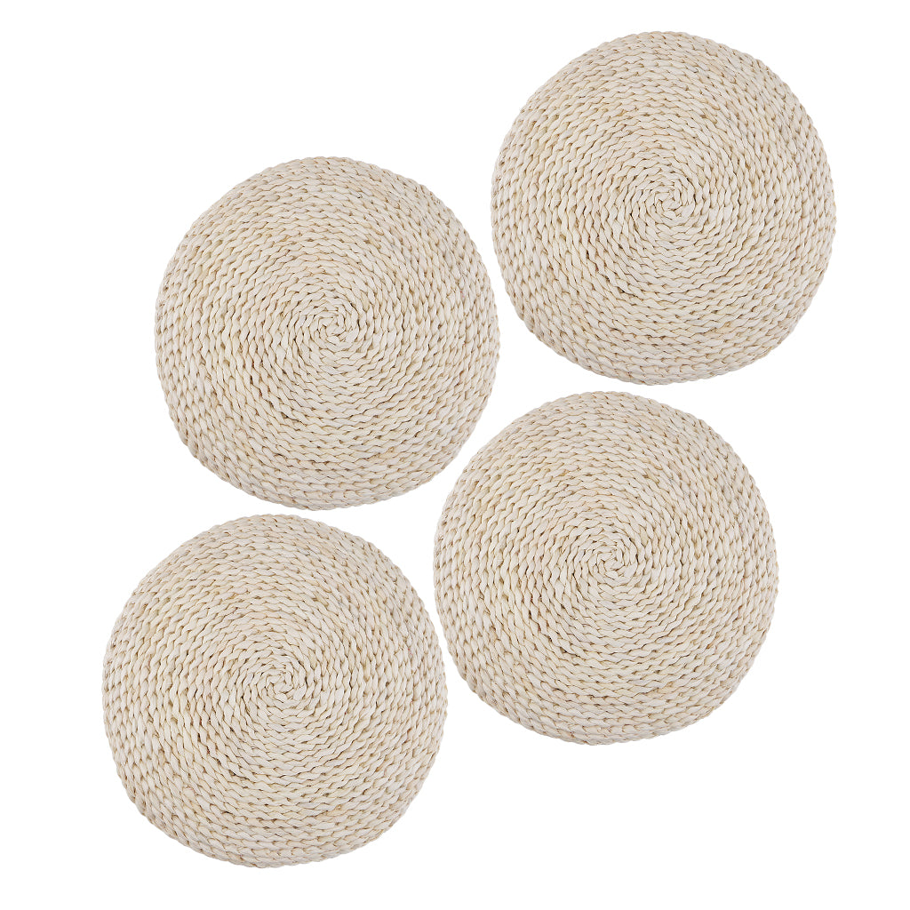 4x Natural Straw Round Pouf Tatami Cushion Meditation Yoga Mat Zafu Cushion