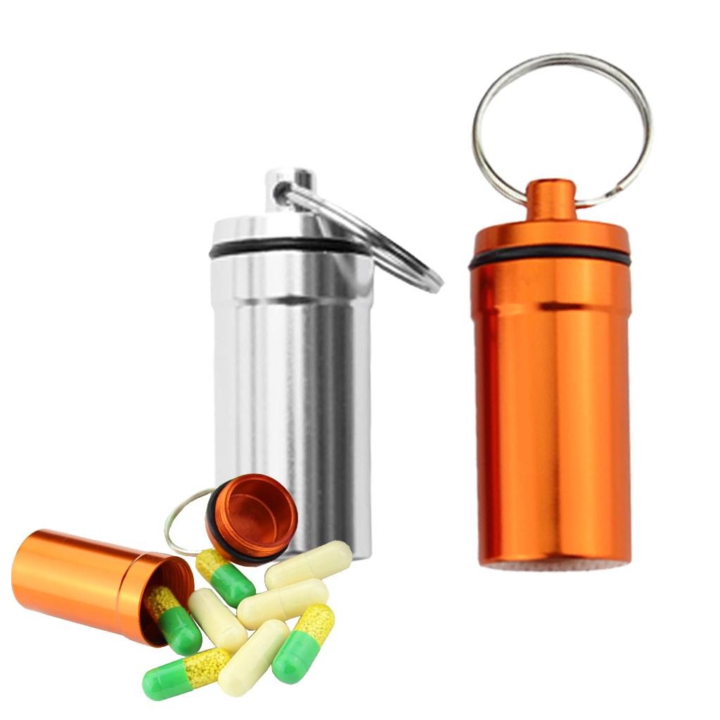 2Pcs Airtight Waterproof Alloy Pill Medicine Box Container Bottle Keychain