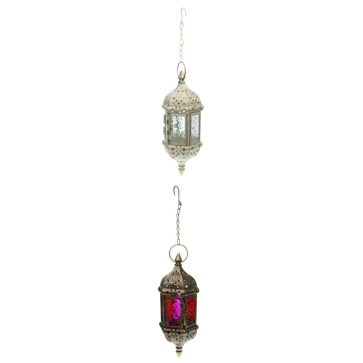 2pcs Iron Chain Hanging Glass Candlestick Candle Holder Lantern Lamp