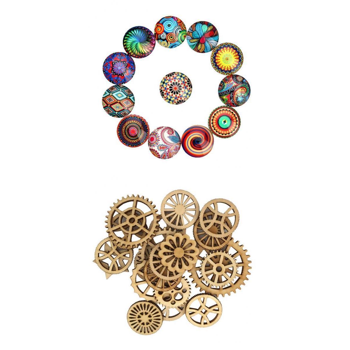 70Pcs Hollow Wood Pieces DIY Jewelry Making Flatback Cabochons Embellishment
