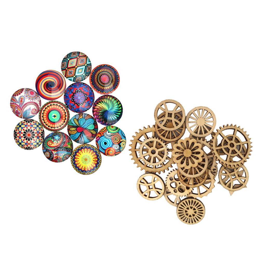 70Pcs Hollow Wood Pieces DIY Jewelry Making Flatback Cabochons Embellishment