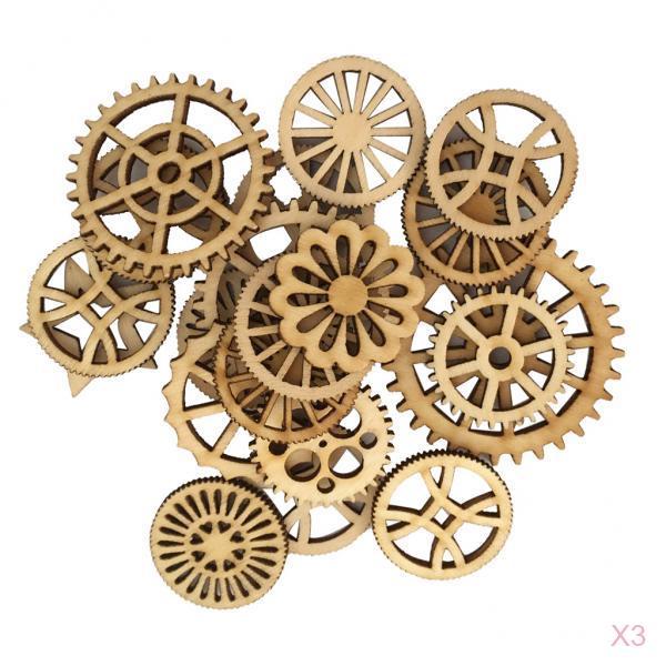 150Pcs Mixed Hollow Gear Unfinished Wood Pieces Wood Hanging Embellishments