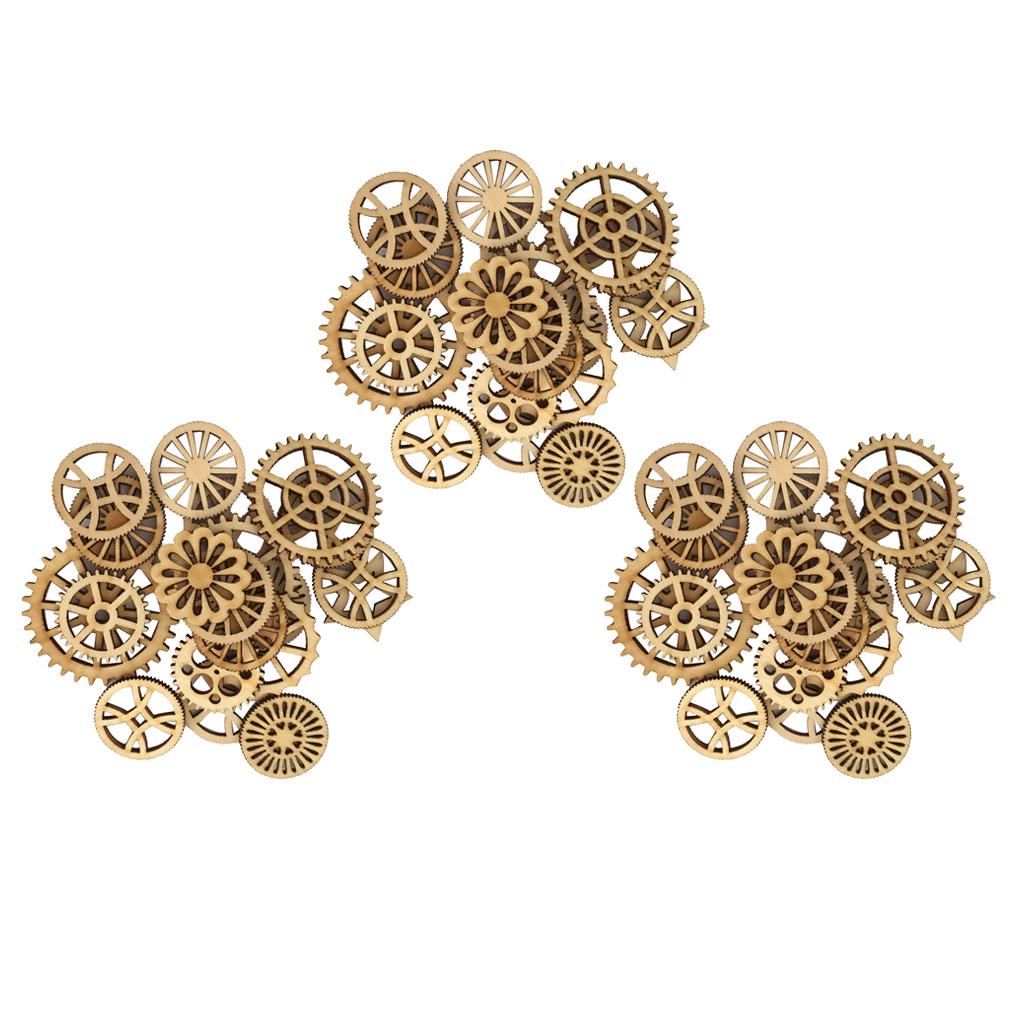 150Pcs Mixed Hollow Gear Unfinished Wood Pieces Wood Hanging Embellishments