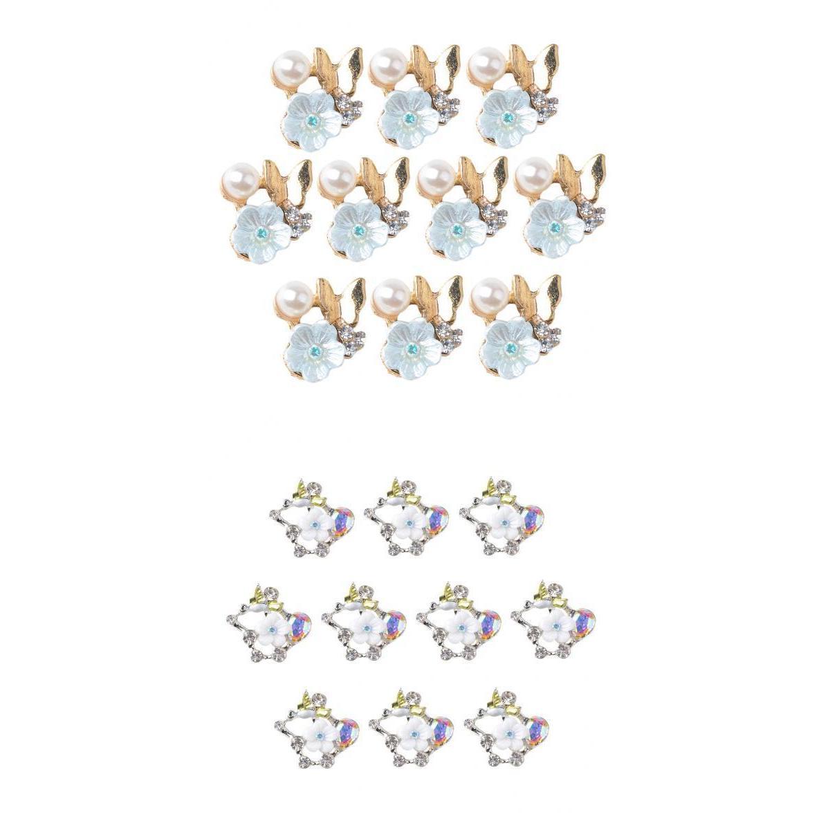 20x Mixed Flower Rhinestone Crystal Pearl Embellishment Button DIY Flatback