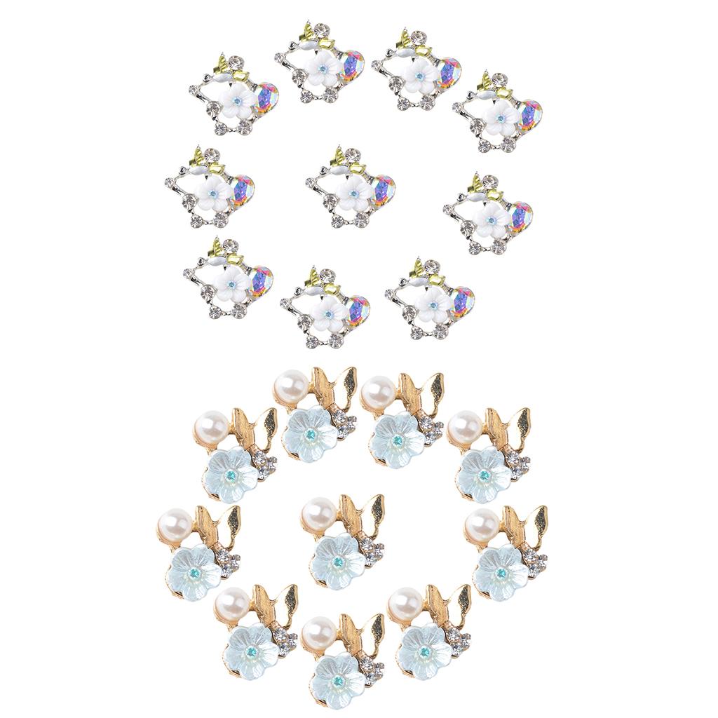 20x Mixed Flower Rhinestone Crystal Pearl Embellishment Button DIY Flatback