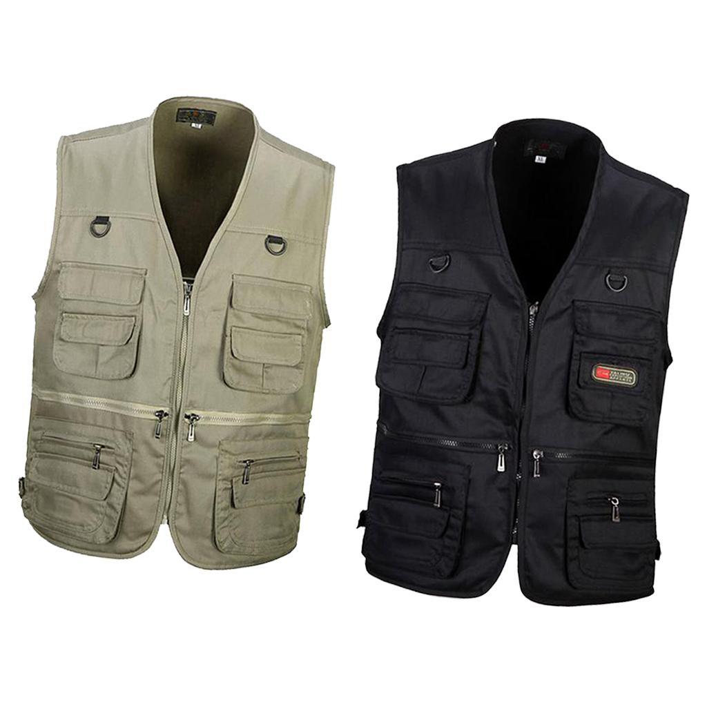 2 Pcs Men's Multi Pocket Waistcoat Fishing Outdoor Travel Photography Vest