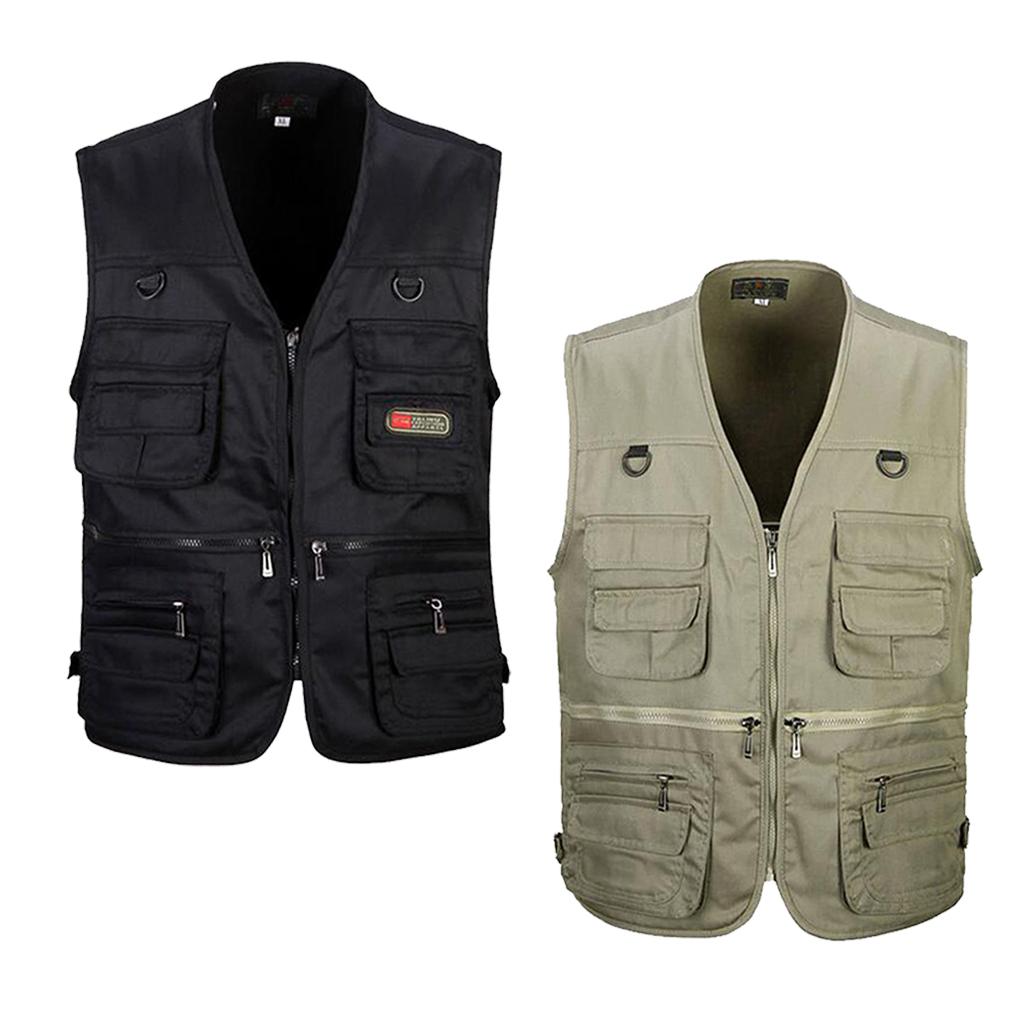 2 Pcs Men's Multi Pocket Waistcoat Fishing Outdoor Travel Photography Vest