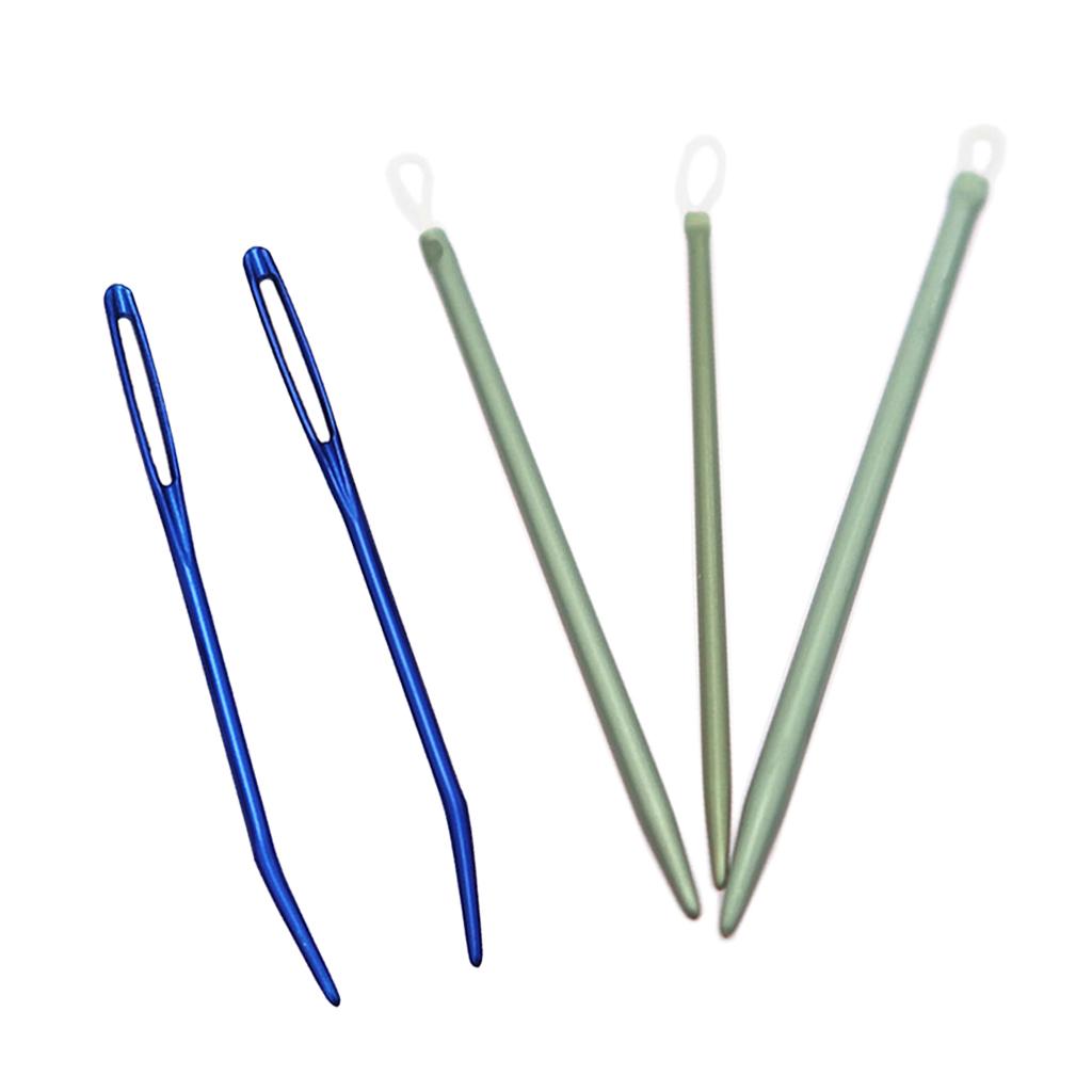 3pcs Aluminium Alloy Wool Needles +2pcs Large-eye Bent Tip Tapestry Needles