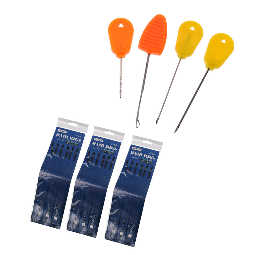 4 Pieces Carp Fishing Baiting Needle Set +18 Pieces 12lb Fishing Hair Rigs