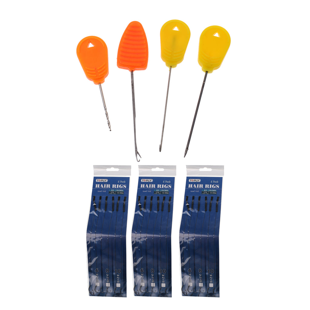 4 Pieces Carp Fishing Baiting Needle Set +18 Pieces 12lb Fishing Hair Rigs