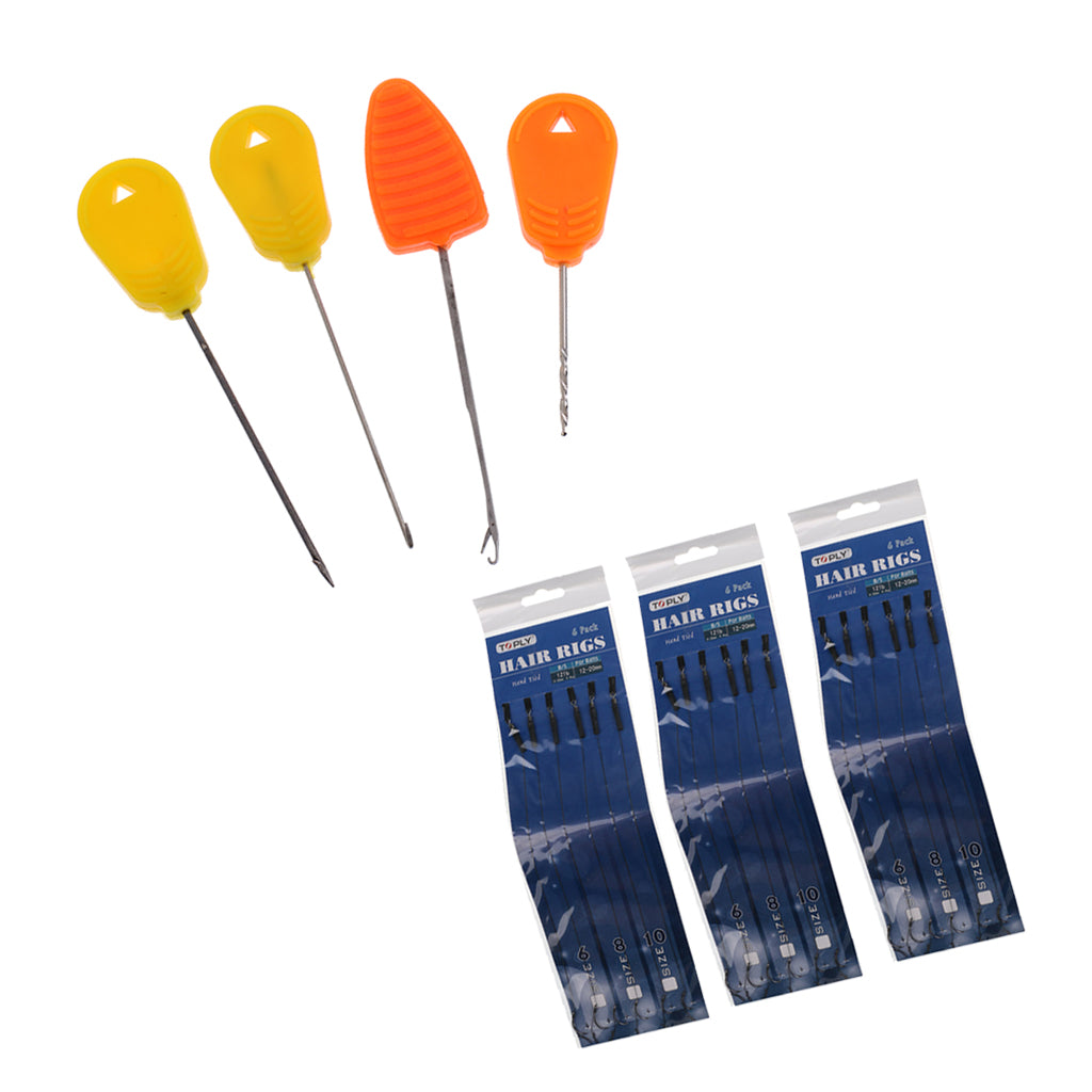 4 Pieces Carp Fishing Baiting Needle Set +18 Pieces 12lb Fishing Hair Rigs