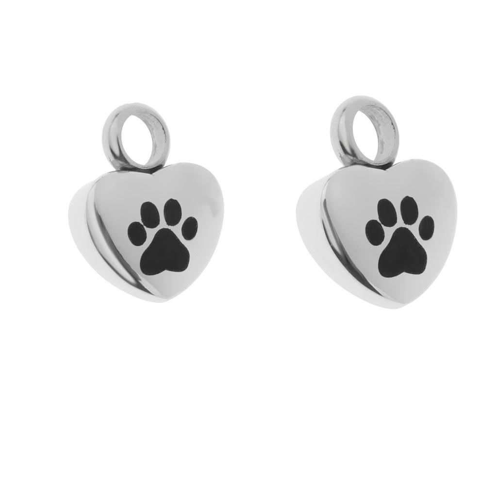 2pcs Stainless Steel Animal Print Heart Urn Pendant Memorial Ash Cremation