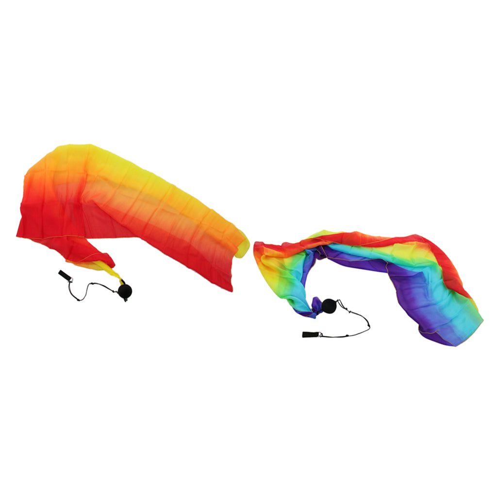 Belly Dance Silk Veil Poi Throw Balls Dancing Accessories Rainbow Colors