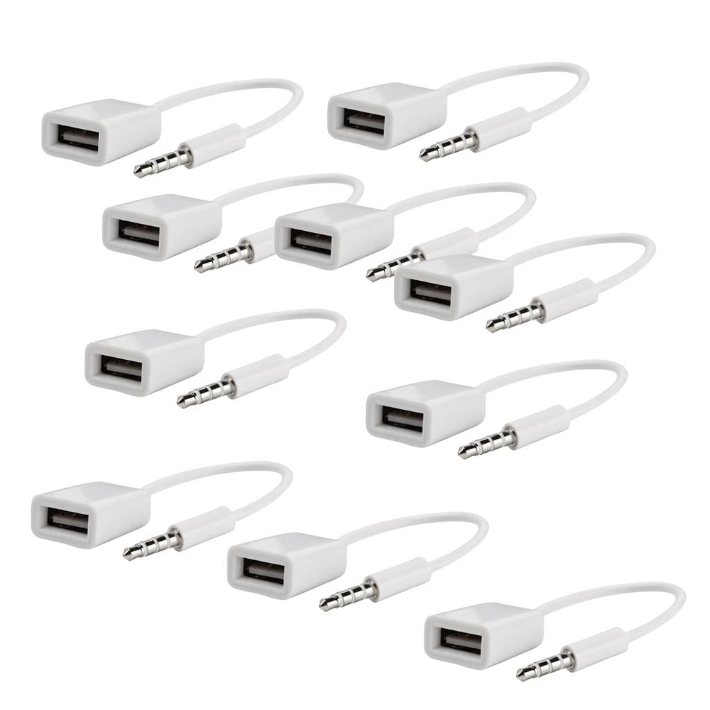 10Pieces 3.5mm Male AUX Audio Plug Jack to USB 2.0 Female Converter Cable