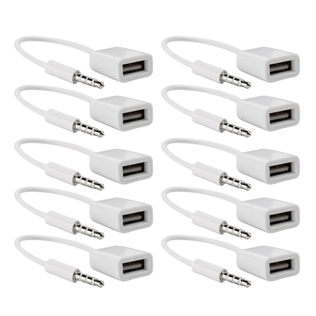 10Pieces 3.5mm Male AUX Audio Plug Jack to USB 2.0 Female Converter Cable