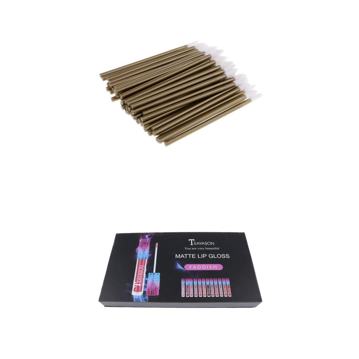 50 Pieces Travel Disposable Lip Gloss Brush + 12 Colors Lipstick Makeup Set