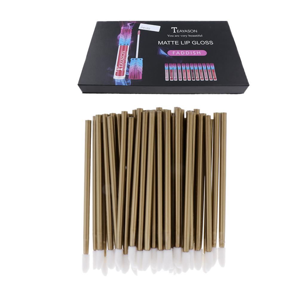 50 Pieces Travel Disposable Lip Gloss Brush + 12 Colors Lipstick Makeup Set