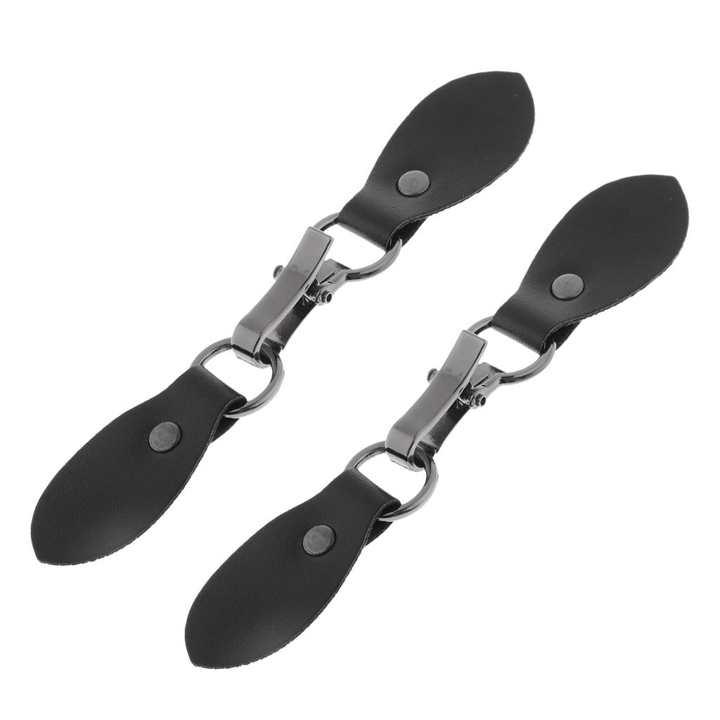 2 Sets Black Leather Toggle Buttons Silver Metal Hook Duffle Coat Fastener