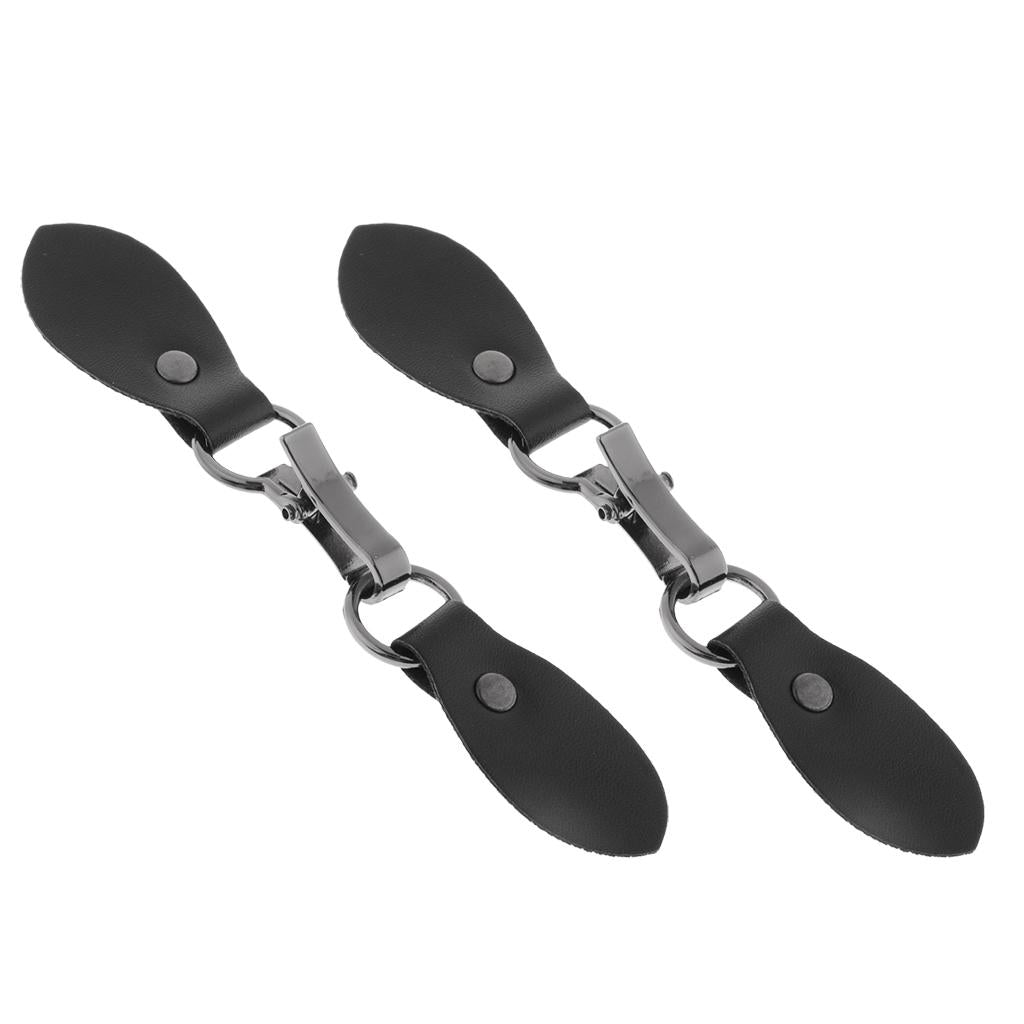 2 Sets Black Leather Toggle Buttons Silver Metal Hook Duffle Coat Fastener