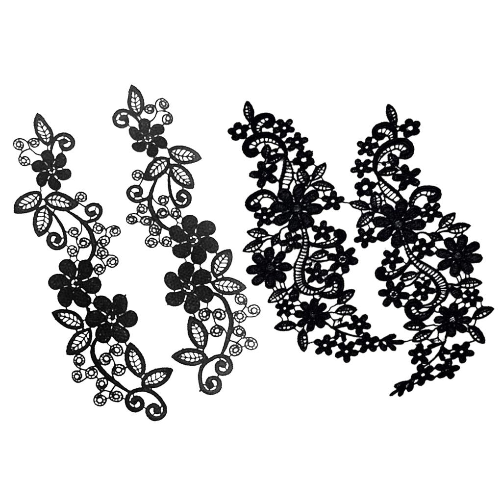 2 Pairs Black Lace Applique Embroidered Guipure Wedding Lace Motif Patch
